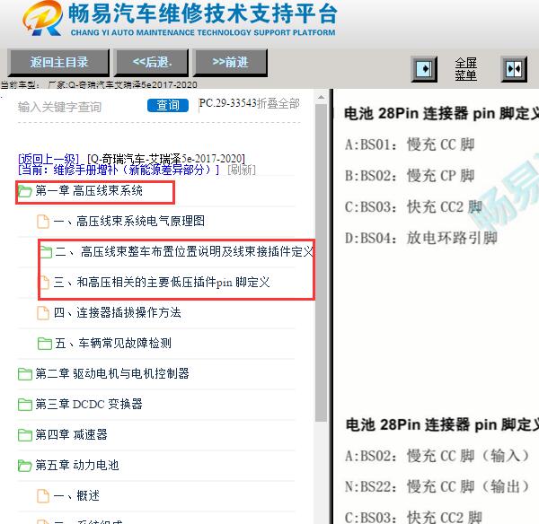2017-2020年奇瑞艾瑞泽5e高压系统针脚定义