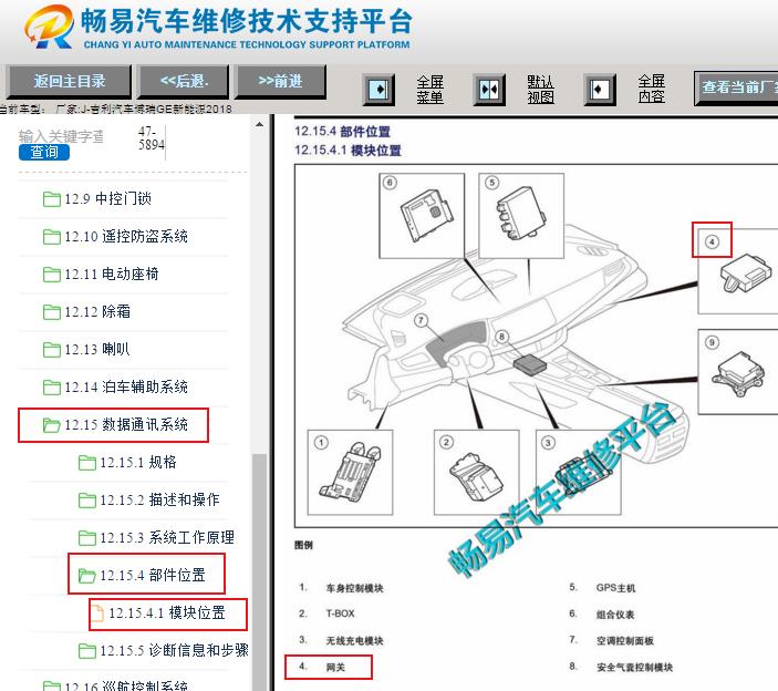 2018年吉利博瑞GE新能源网关位置资料