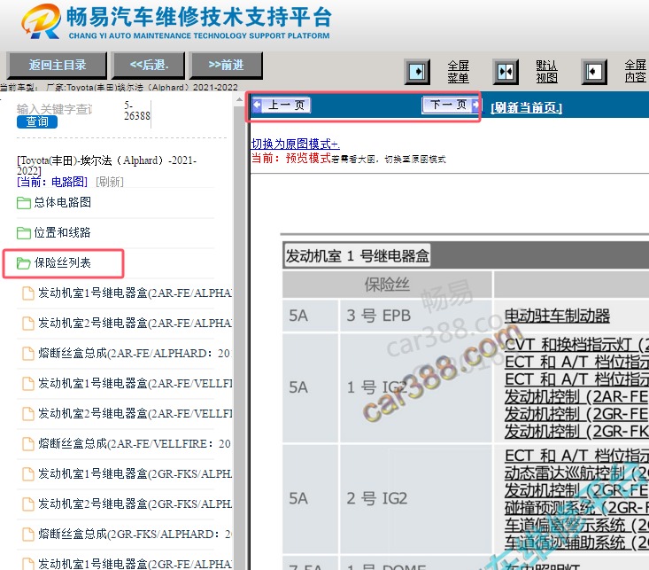 2021-2022年丰田埃尔法保险丝说明资料