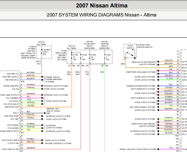 2007年日产天籁车身电脑电路图