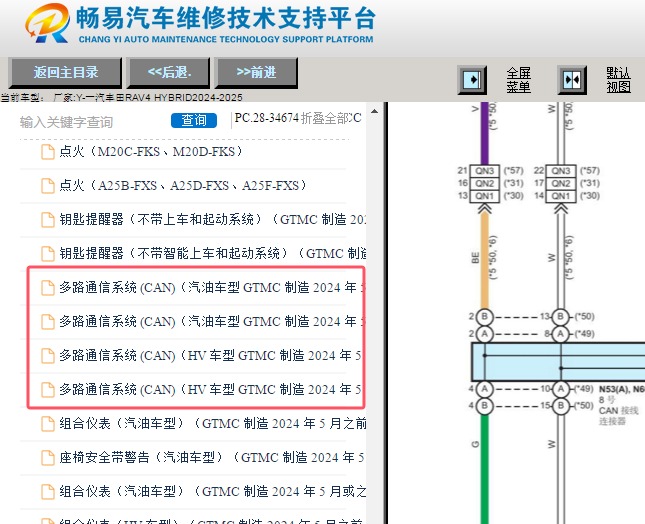 2024-2025年丰田RAV4混动版网络通讯电路图资料