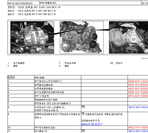 2013年奔驰Smart 发电机维修手册和电路图