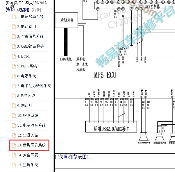 2019年东风风光580 MP5电路图