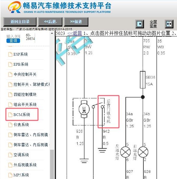 2014-2015年长城哈弗H6尾门电路图