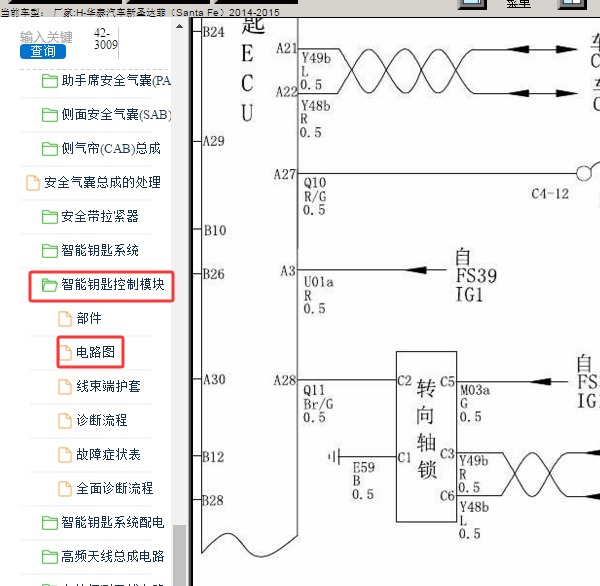 2015年华泰圣达菲转向柱锁电路图
