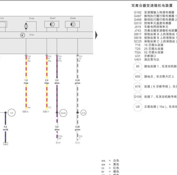 2018年奥迪A3 OAM变速箱电路图