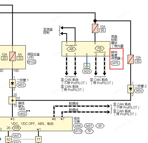 2024年日产天籁转向角传感器电路图