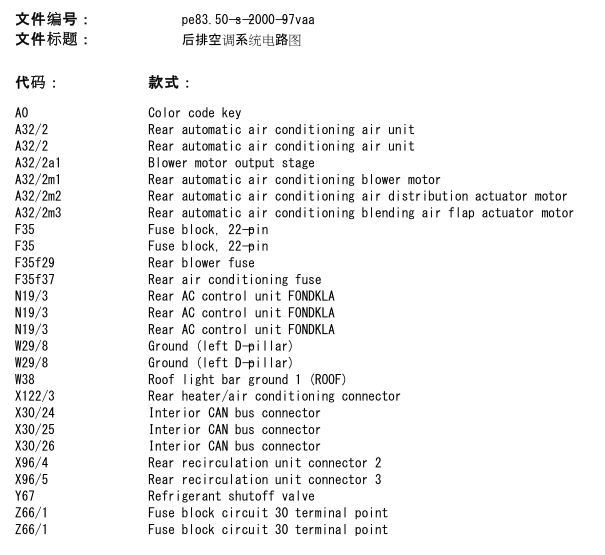 2004年奔驰唯雅诺后空调电路图