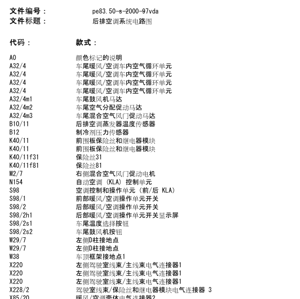 2020年奔驰V260 后空调电路图