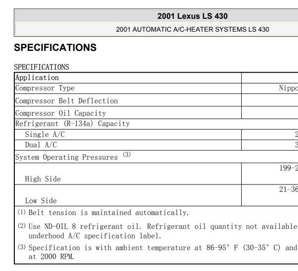 2001年雷克萨斯LS430冷媒加注量