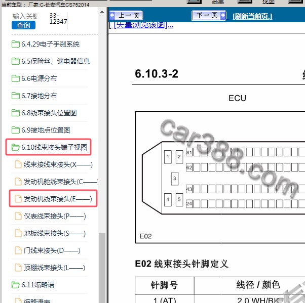 2014年长安汽车-CS75 发动机针脚