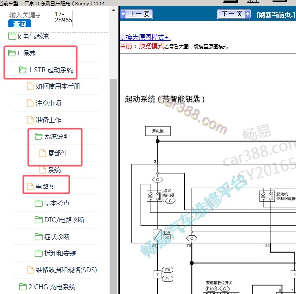 2014年东风日产-阳光 起动电路图和元件位置图