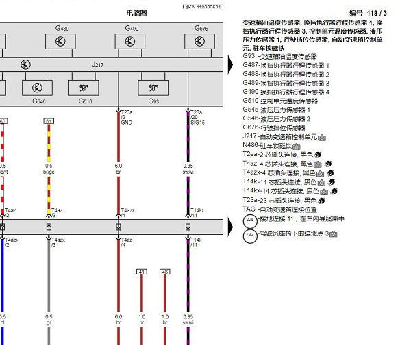 2022年奥迪A7 变速箱针脚图电路图和保险资料