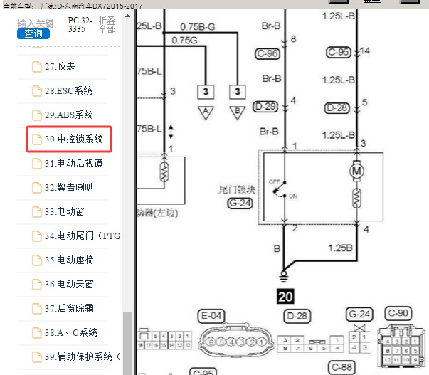 2015年东南汽车DX7 后备箱电路图