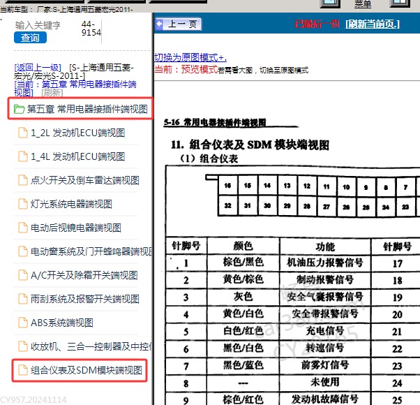 2011年五菱宏光仪表针脚资料