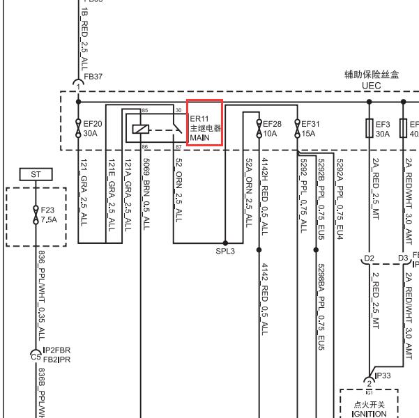 2015年上汽大通V80主继电器电路图