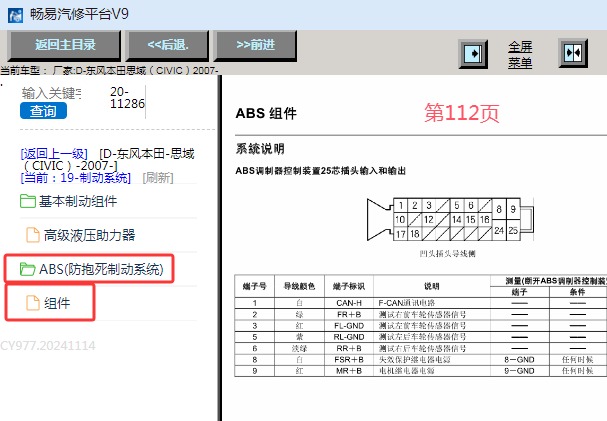 2007年本田思域ABS针脚资料