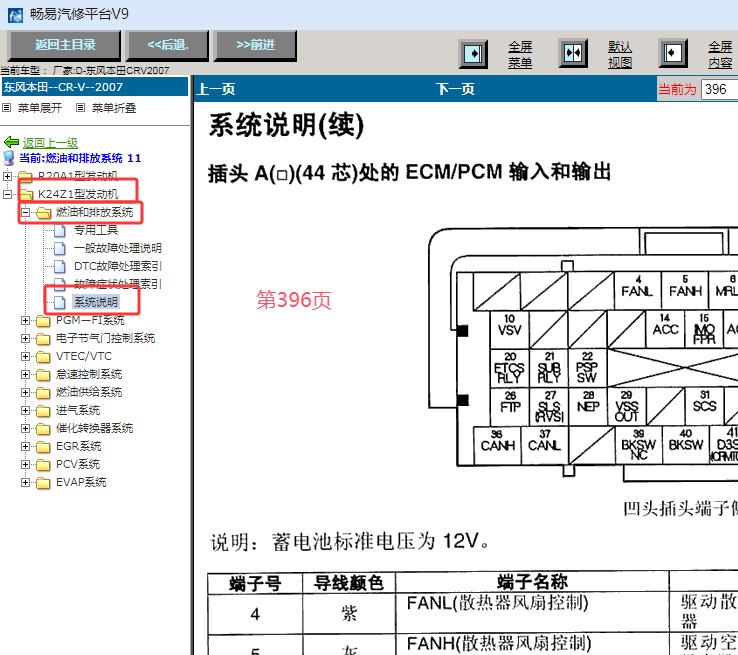 2007年本田CRV K24Z1发动机电脑针脚资料