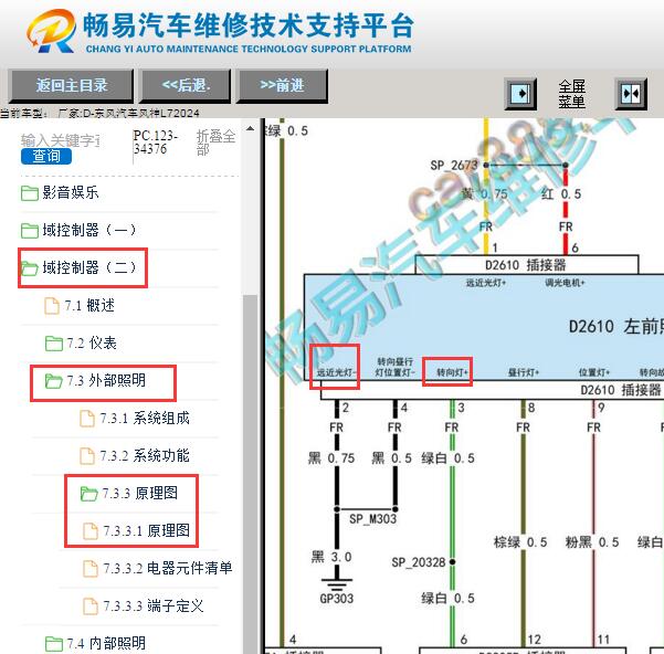 2024年东风风神L7近光灯和转向灯电路图