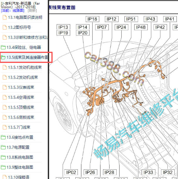 2017-2018年吉利远景全车部件位置