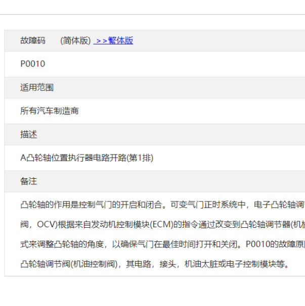 2019年福特福克斯P0010故障码资料
