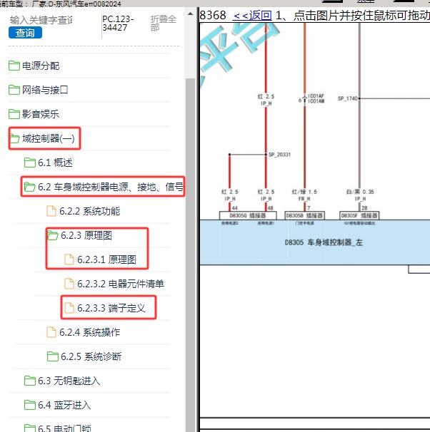 2024年东风汽车-eπ008 左右车身电路图和针脚定义