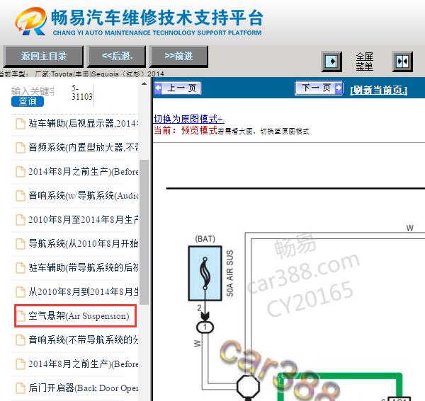 2014年丰田红杉空气悬挂电路图