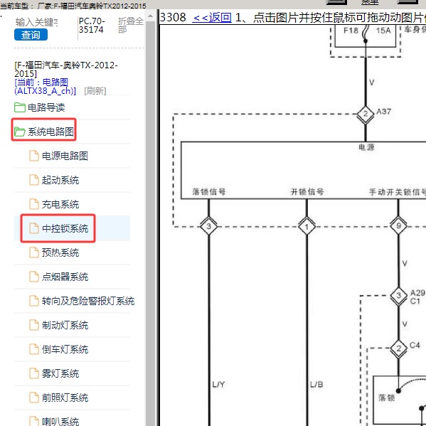 2012-2015年福田汽车-奥铃TX 中控锁电路图