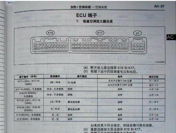 2010年丰田锐志空调针脚资料