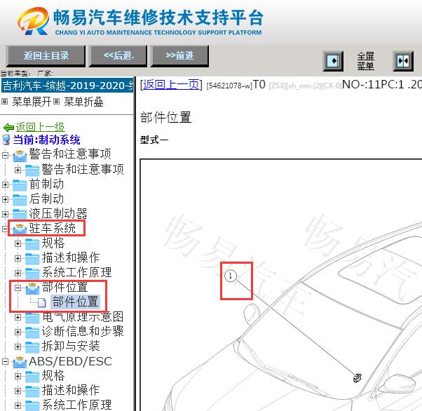 2019-2020年吉利缤越手刹模块位置