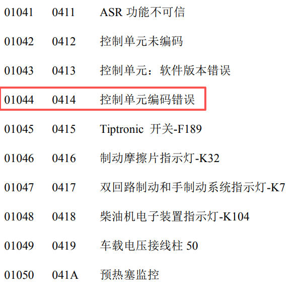 2013年大众朗逸01044故障码说明