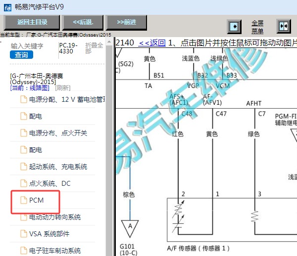 2015年本田奥德赛发动机前氧传感器电路图