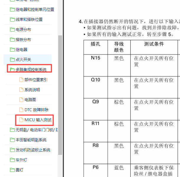 2012-2013年本田歌诗图多路集成模块针脚定义
