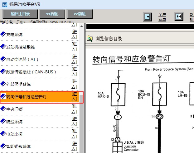2006-2009年丰田皇冠转向灯电路图资料