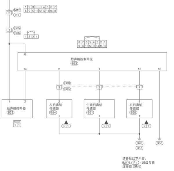 2007-2008年日产轩逸倒车雷达电路图