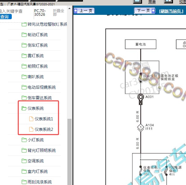 2020年福田汽车-风景G7 仪表电路图