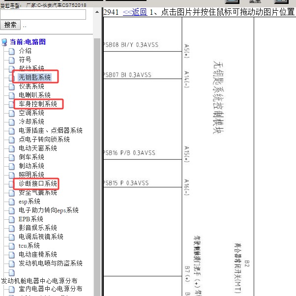 2018年长安CS75 无钥匙模块车身和网络诊断电路图