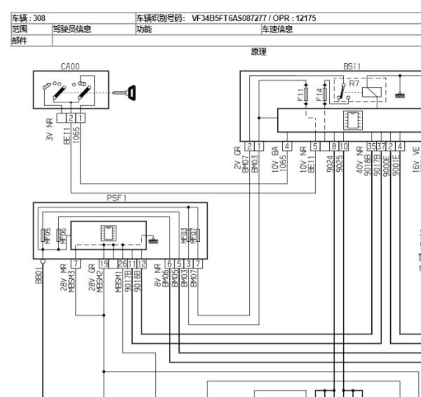 2008年标致308CC仪表电路图