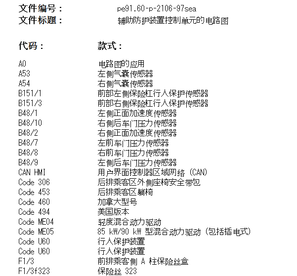 2017年奔驰S400 气囊电路图