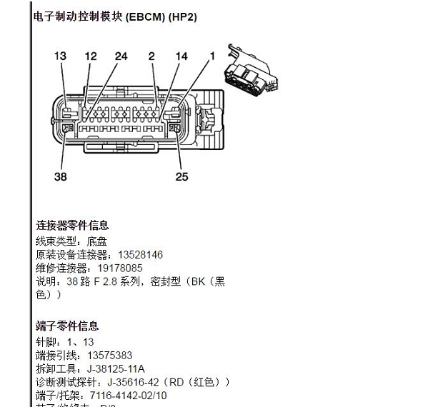 2010年凯迪拉克凯雷德ABS 针脚资料