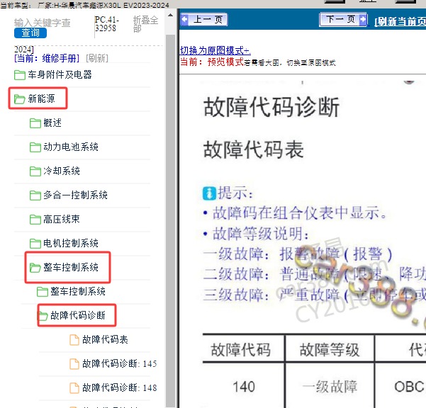 2023年华晨汽车鑫源X30L新能源故障码含义资料
