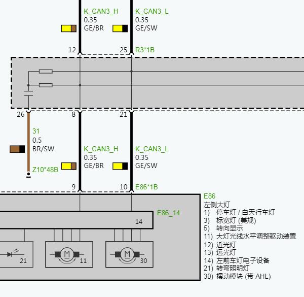 2020年宝马530Le大灯电路图