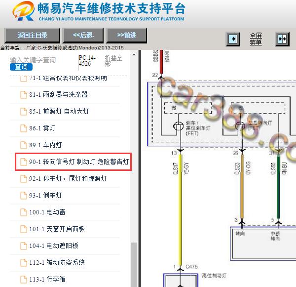 2013-2015年福特蒙迪欧刹车灯电路图