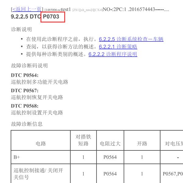 2016年别克GL8 P0703故障码资料