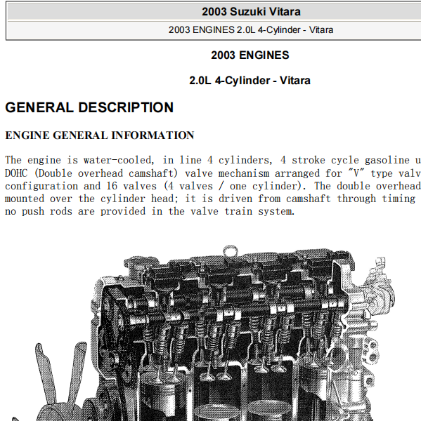 2003年铃木维特拉2.0发动机维修手册
