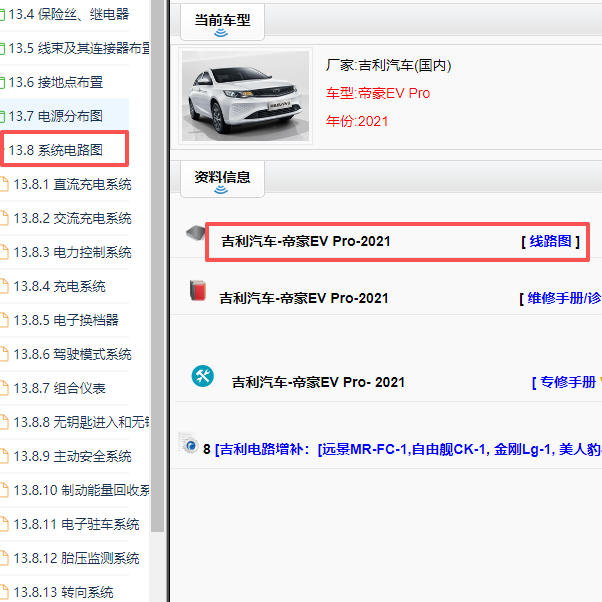 2021年吉利帝豪EV Pro全车电路图