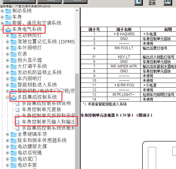 2019年本田CRV 车身电脑针脚资料