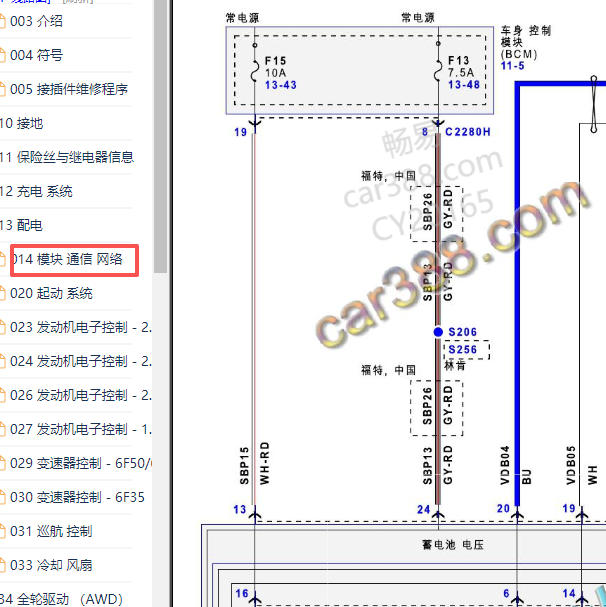 2017-2018年福特MKZ网络通信电路图