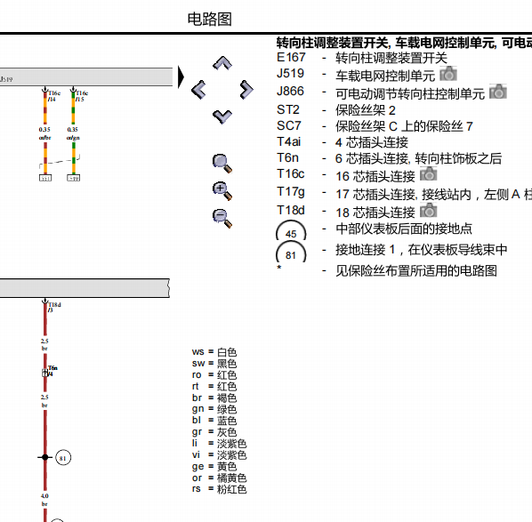2016年奥迪A6L J519模块针脚图和电路图