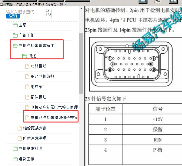 2014年江淮IEV4电机控制器针脚资料